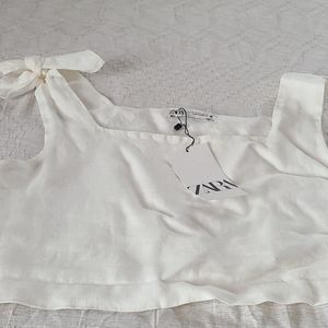 Zara White Linen Crop Top